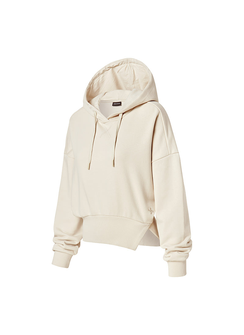 Softly One-Slit Crop Hoodie - Tarte Beige