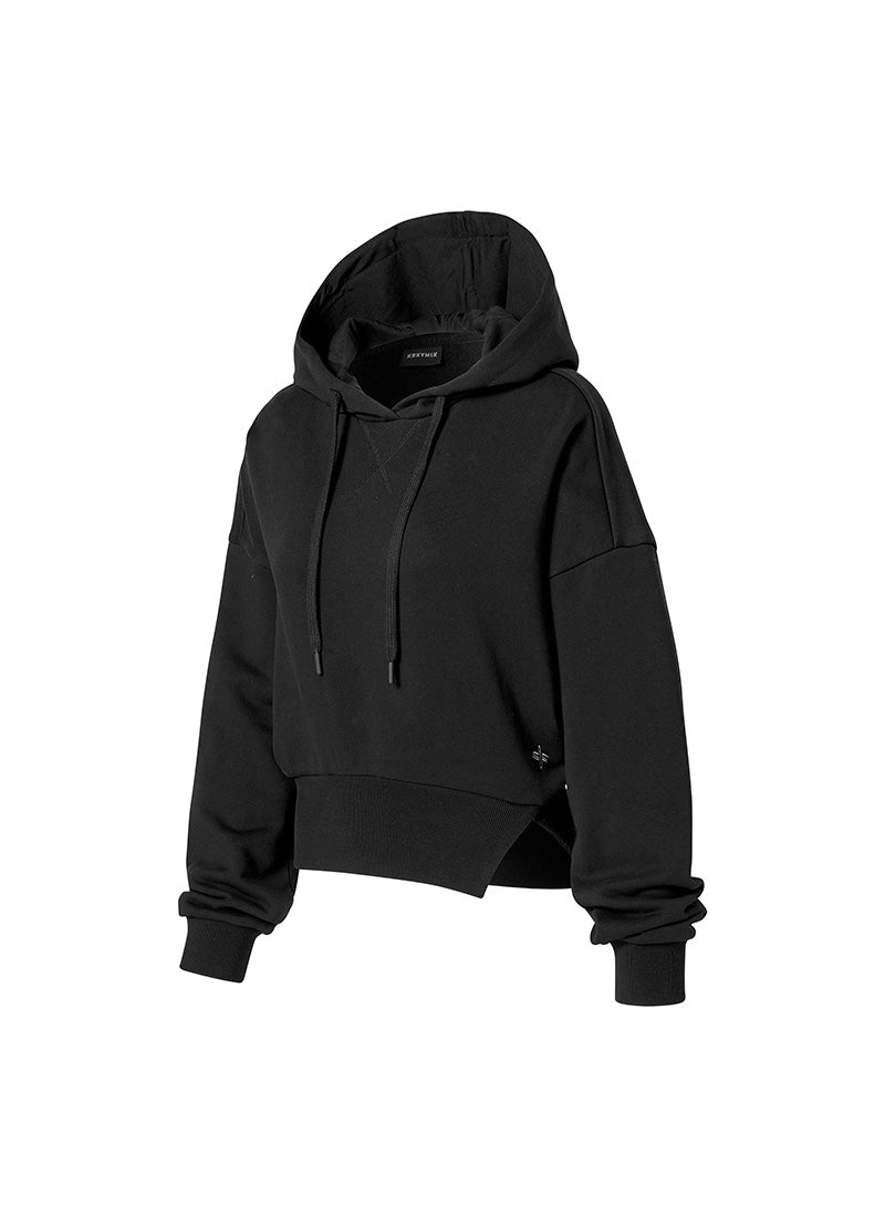 Softly One-Slit Crop Hoodie - Black