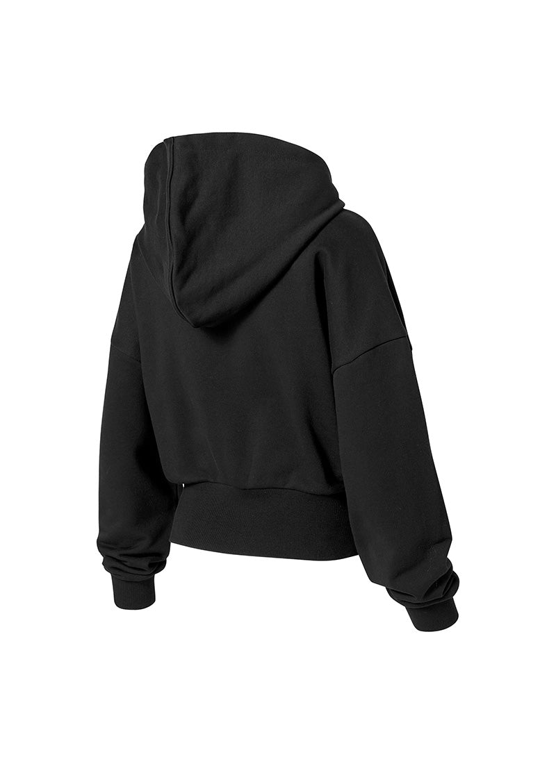 Softly One-Slit Crop Hoodie - Black