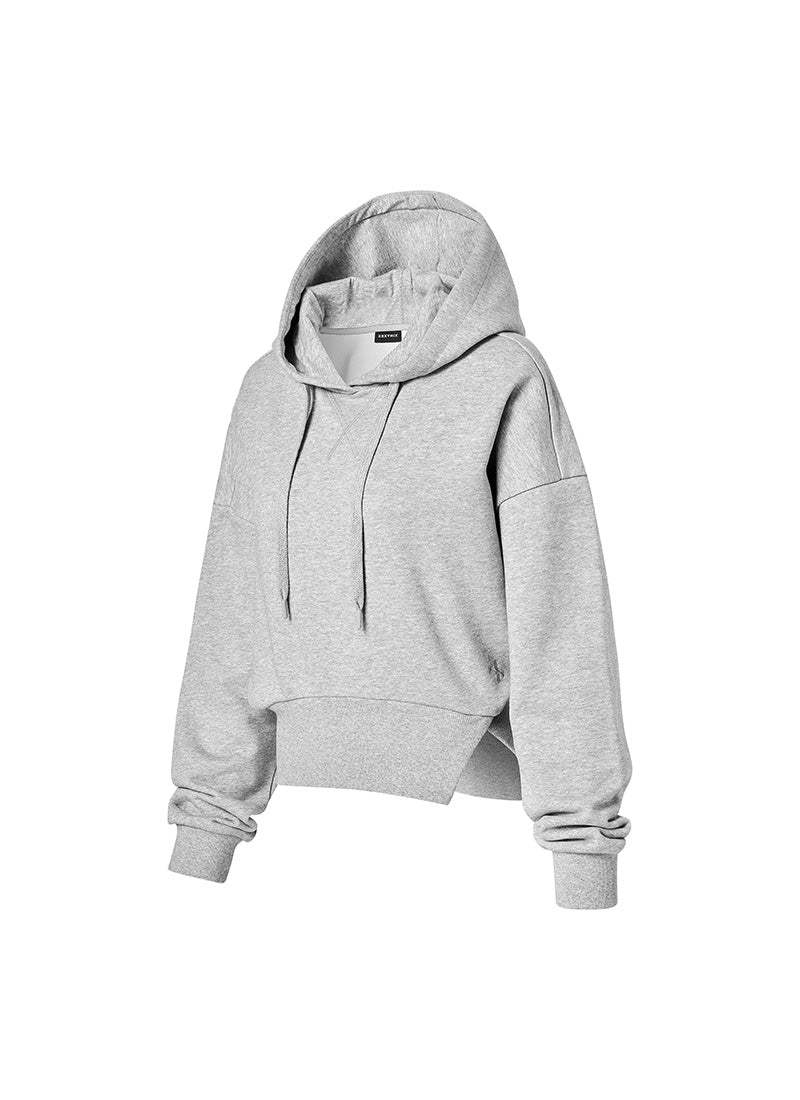 Softly One-Slit Crop Hoodie - Melange Gray