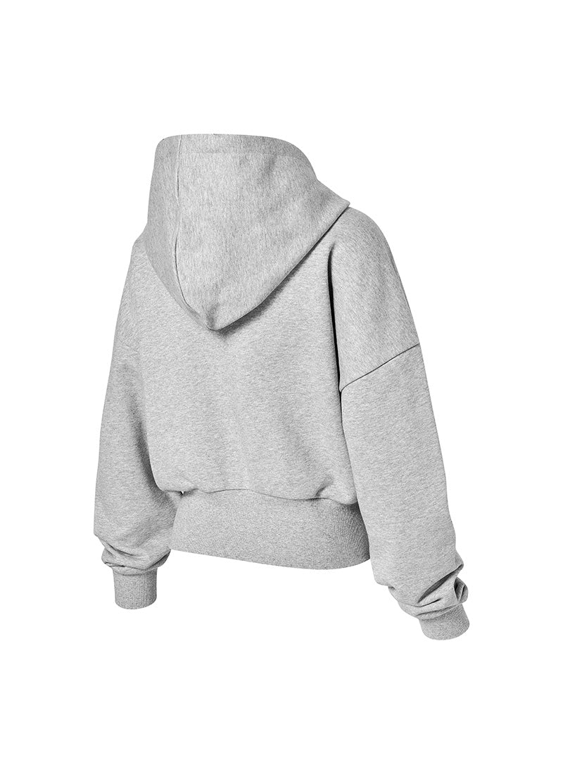 Softly One-Slit Crop Hoodie - Melange Gray