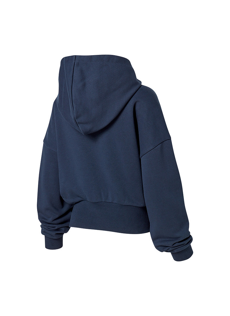 Softly One-Slit Crop Hoodie - Bermuda Navy