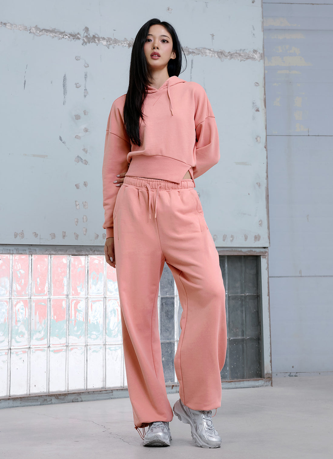 Softly One-Slit Crop Hoodie - Pink Fudge