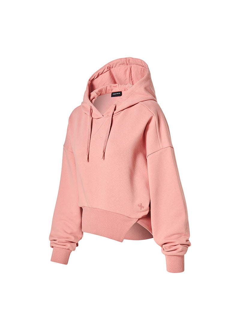 Softly One-Slit Crop Hoodie - Pink Fudge