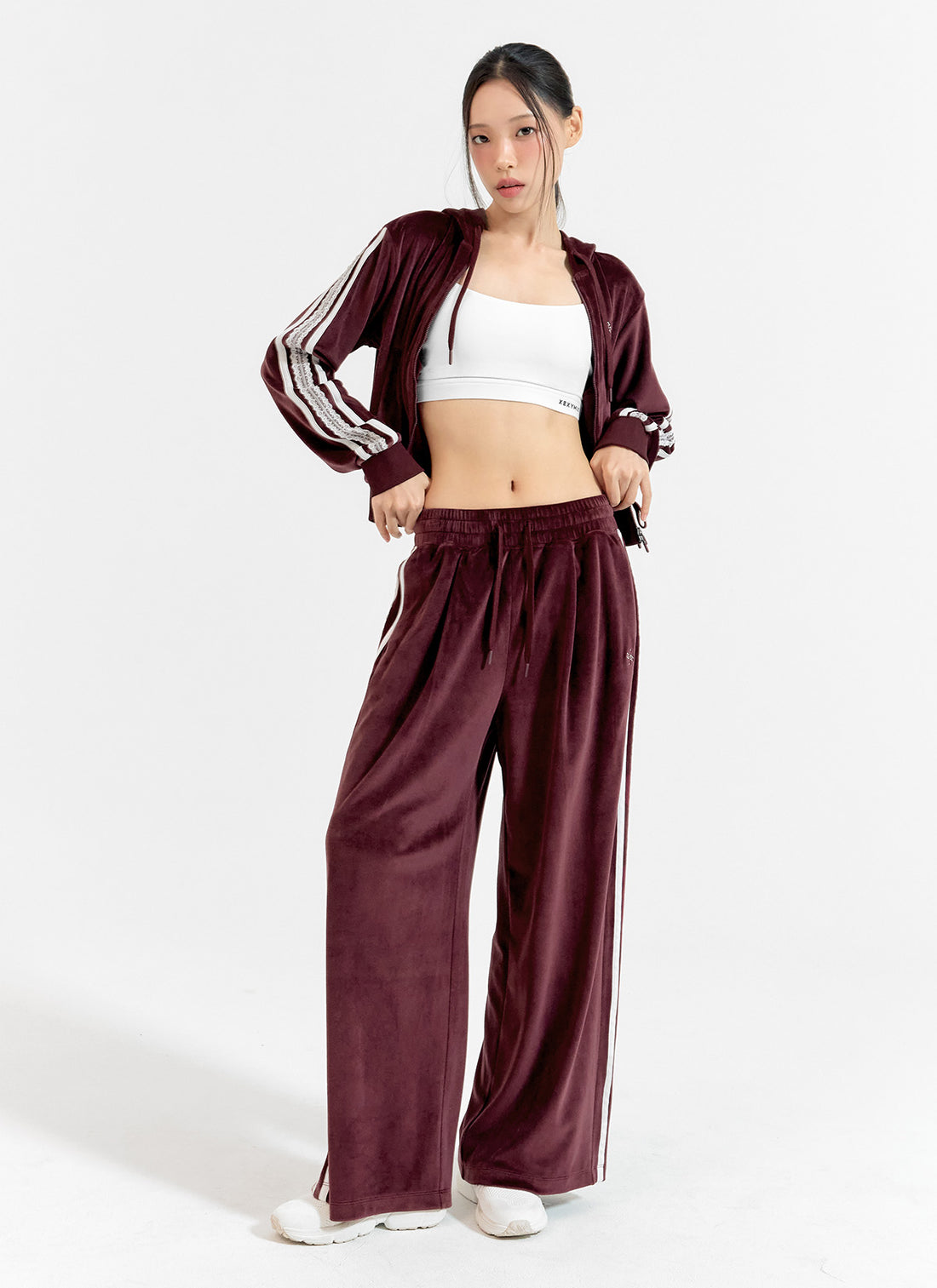 Velour Laceline Wide Pants - Deep Burgundy