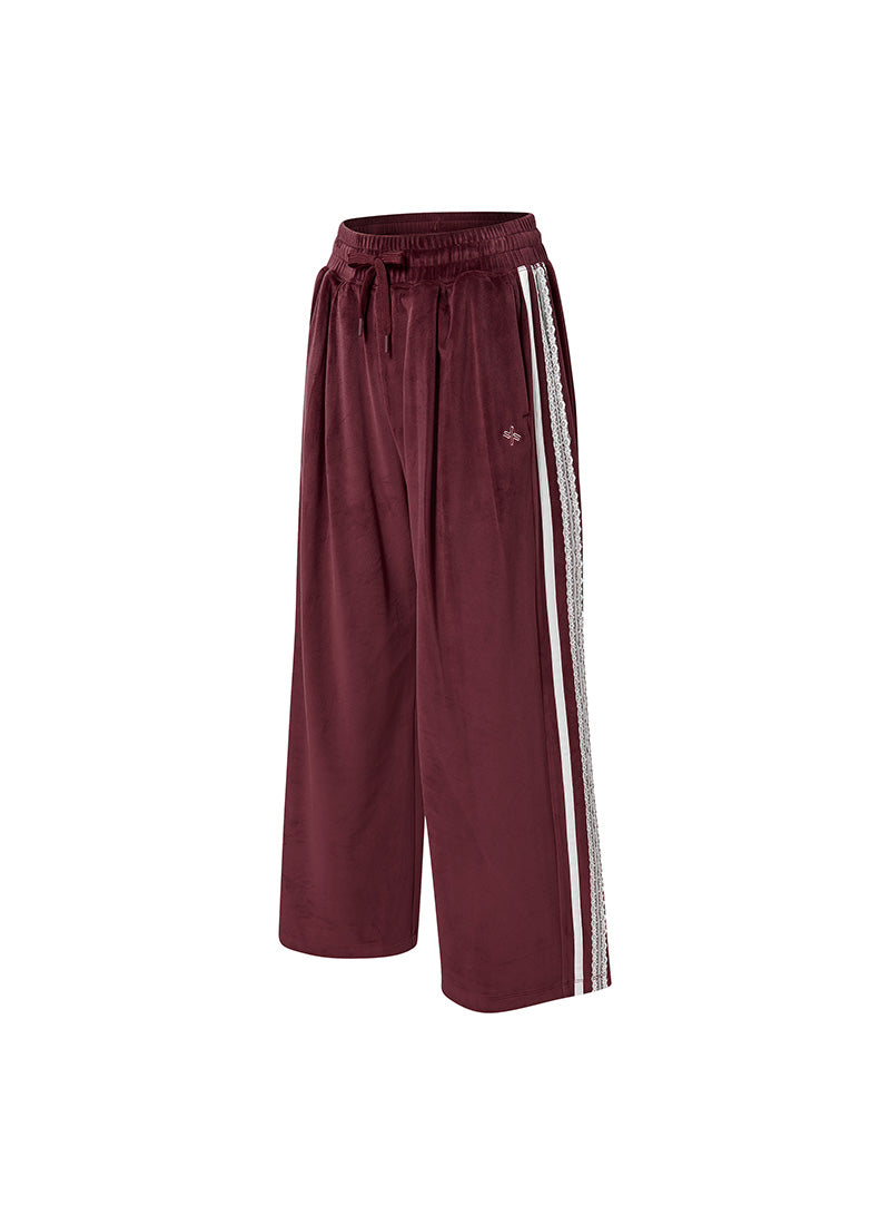 Velour Laceline Wide Pants - Deep Burgundy