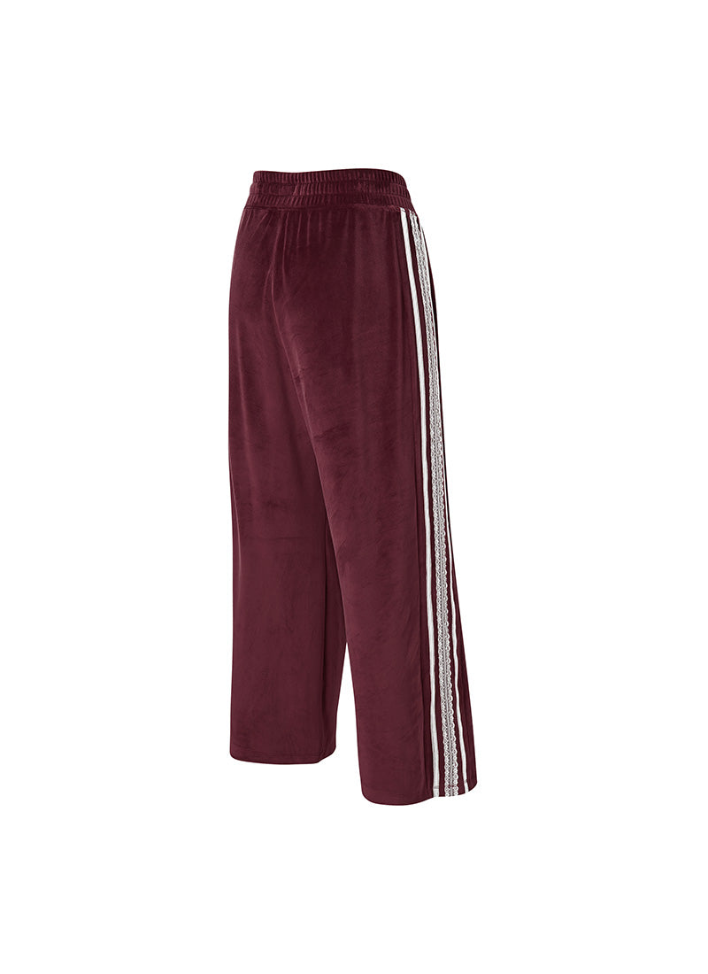 Velour Laceline Wide Pants - Deep Burgundy