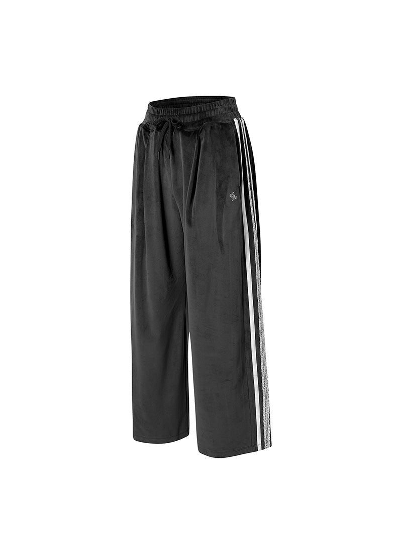 Velour Laceline Wide Pants - Black