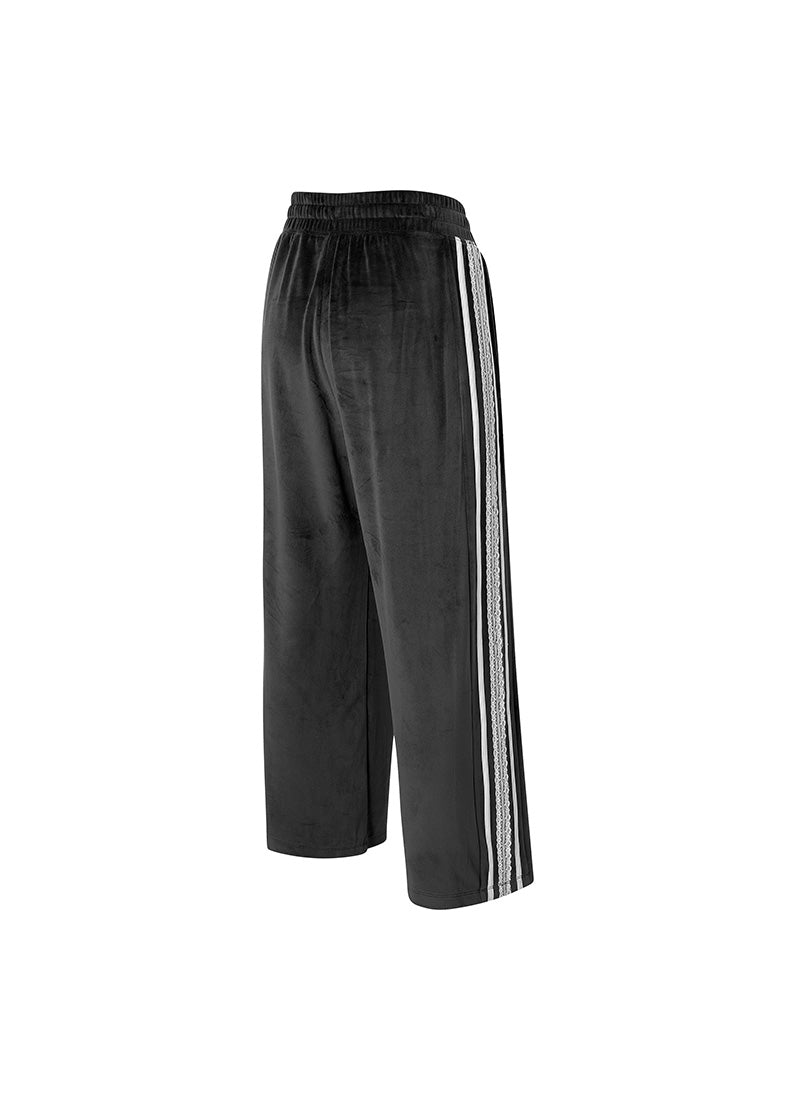 Velour Laceline Wide Pants - Black