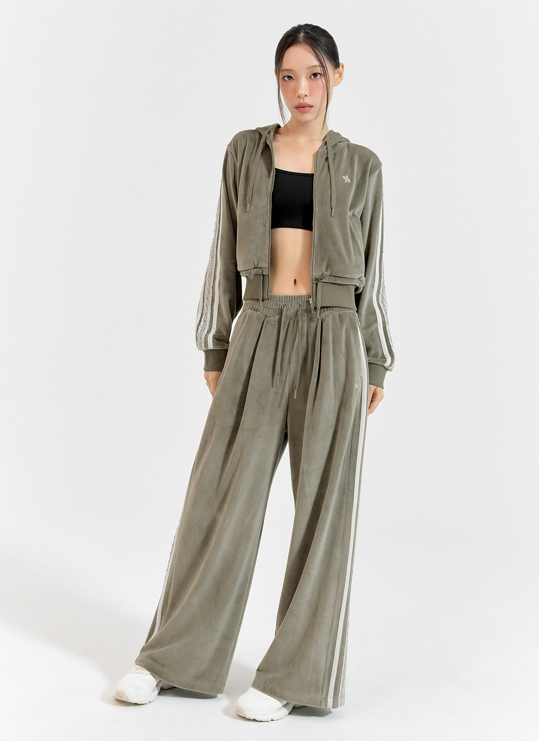 Velour Laceline Wide Pants - Garden Khaki