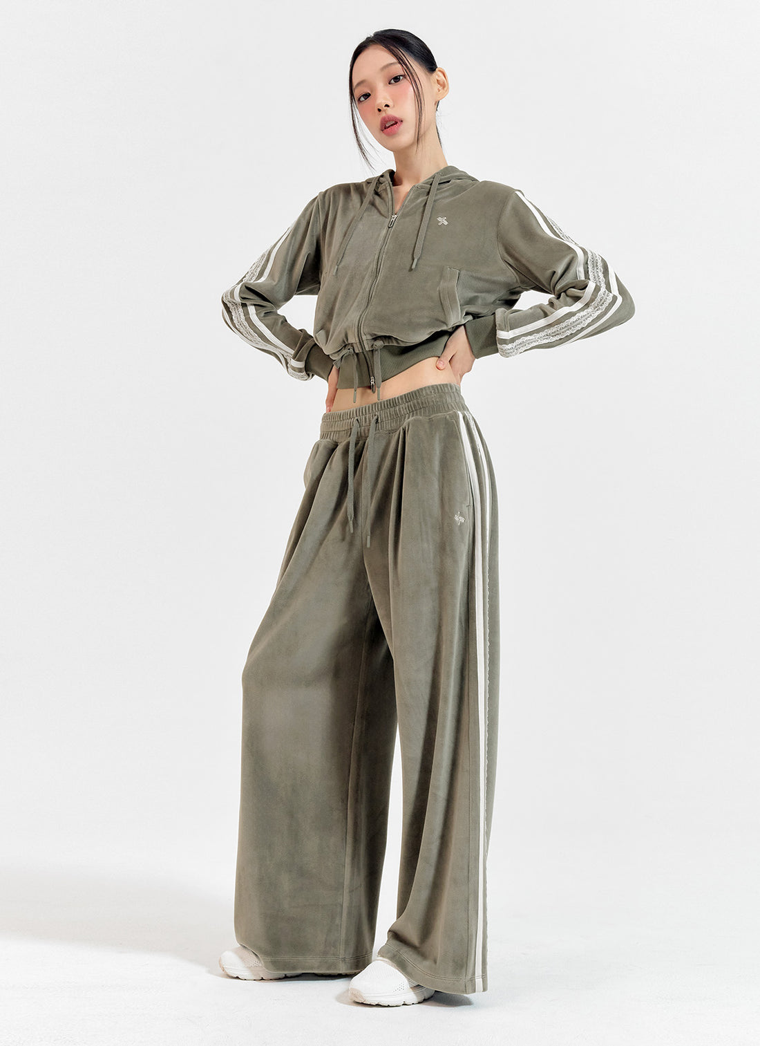 Velour Laceline Wide Pants - Garden Khaki