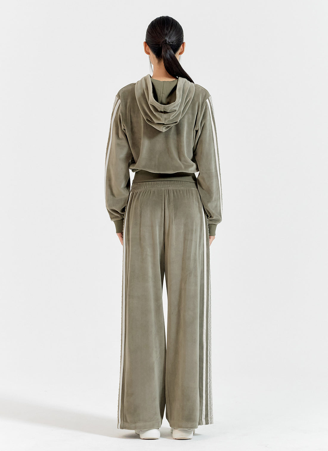 Velour Laceline Wide Pants - Garden Khaki
