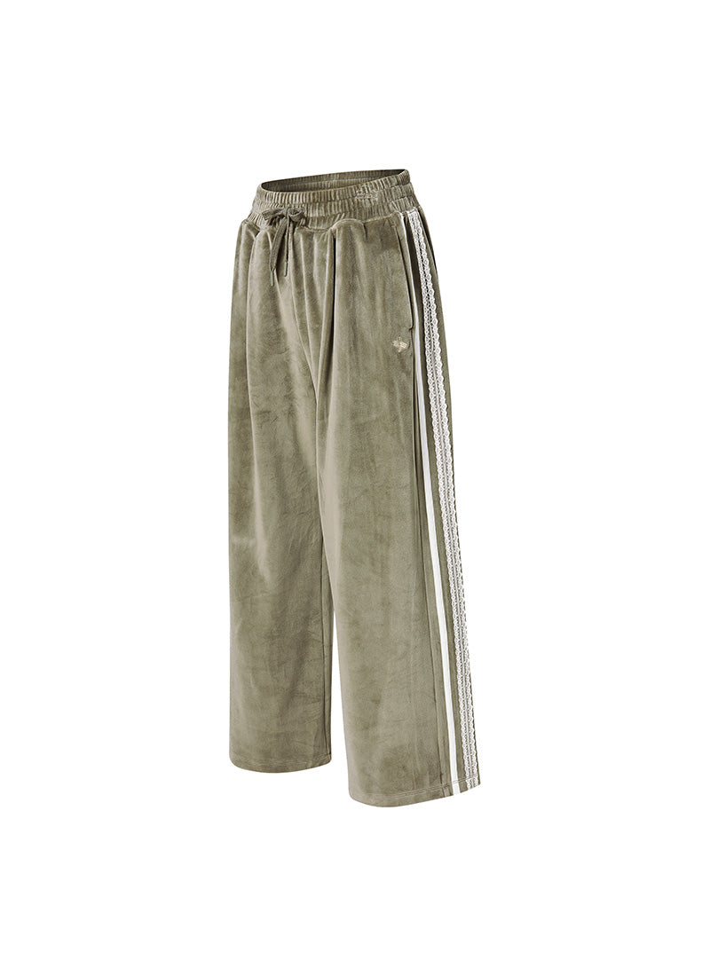 Velour Laceline Wide Pants - Garden Khaki