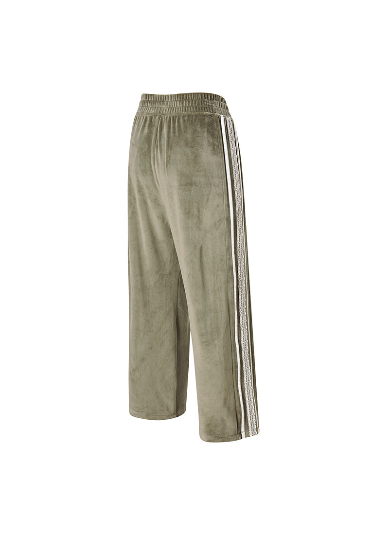 Velour Laceline Wide Pants - Garden Khaki