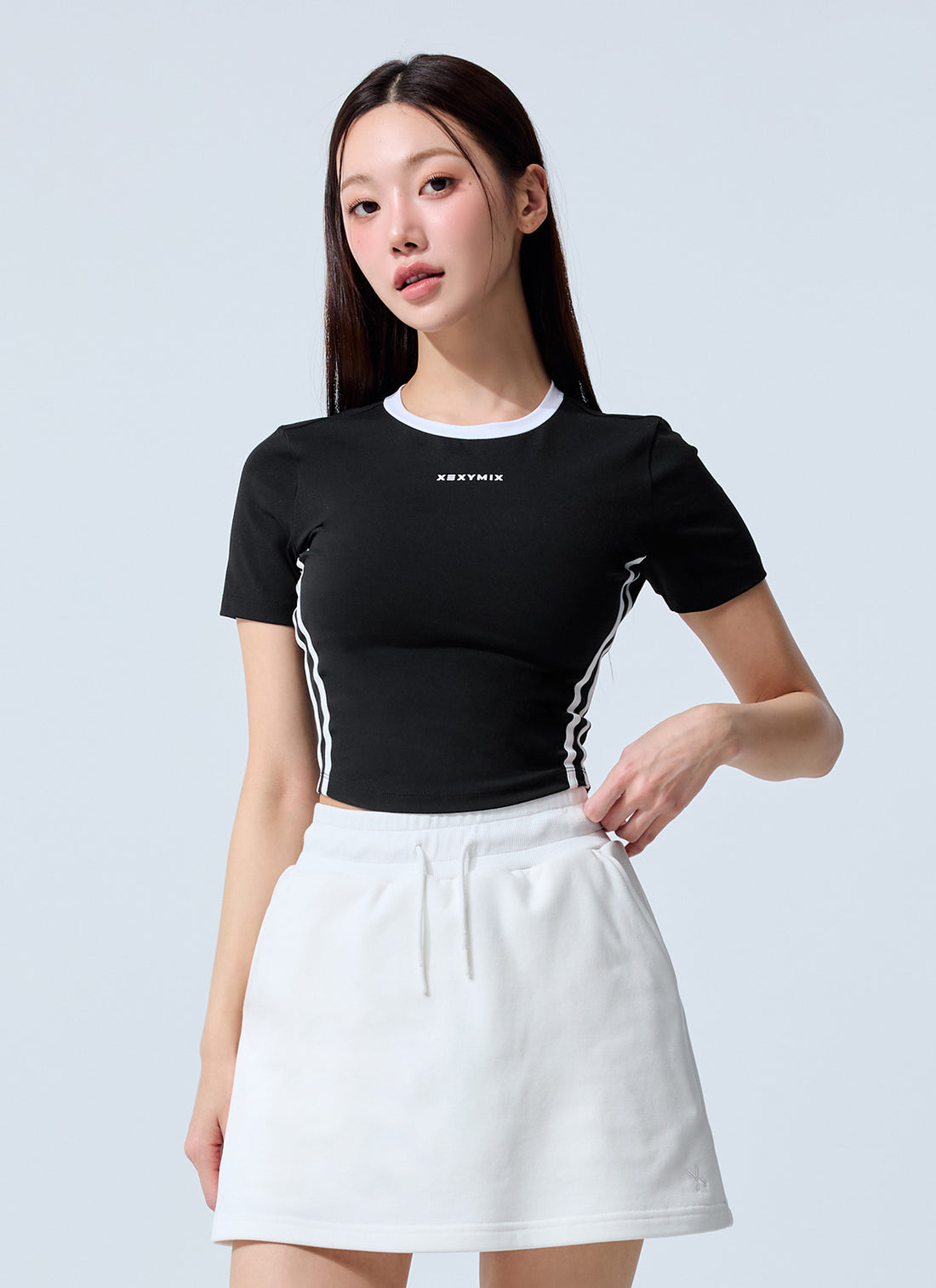 Sporty Trackline Crop Short Top - Black