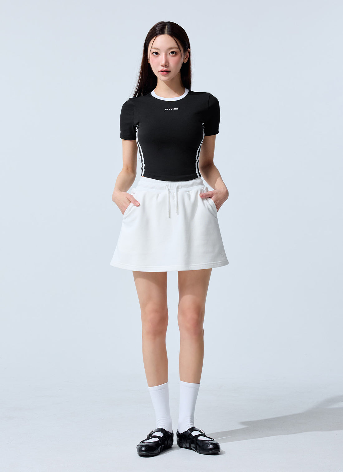 Sporty Trackline Crop Short Top - Black