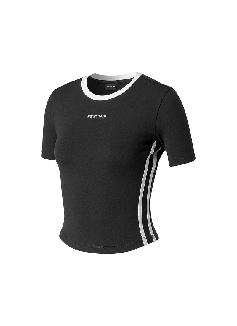 Sporty Trackline Crop Short Top - Black
