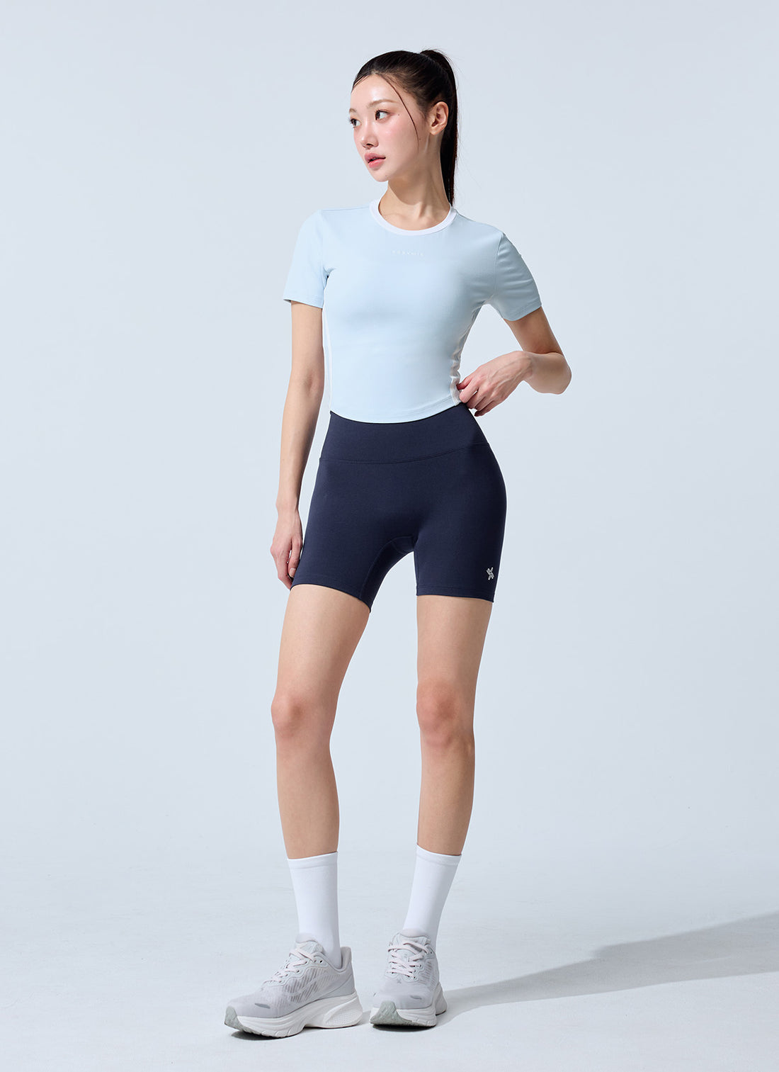 Sporty Trackline Crop Short Top - Milk Blue