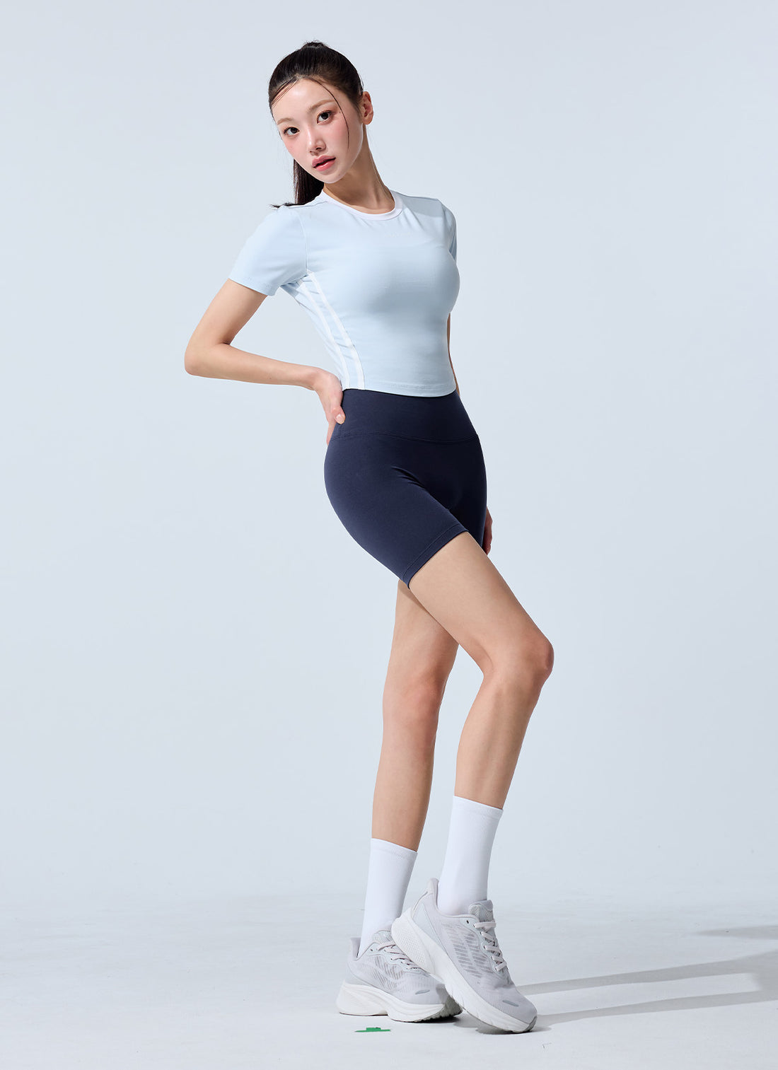 Sporty Trackline Crop Short Top - Milk Blue