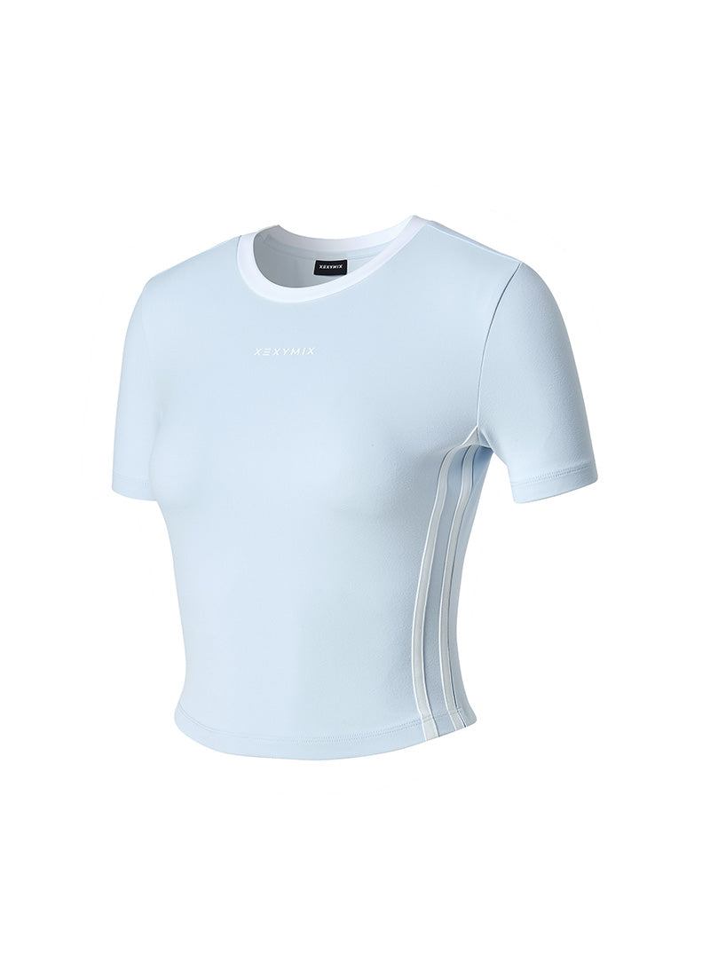 Sporty Trackline Crop Short Top - Milk Blue