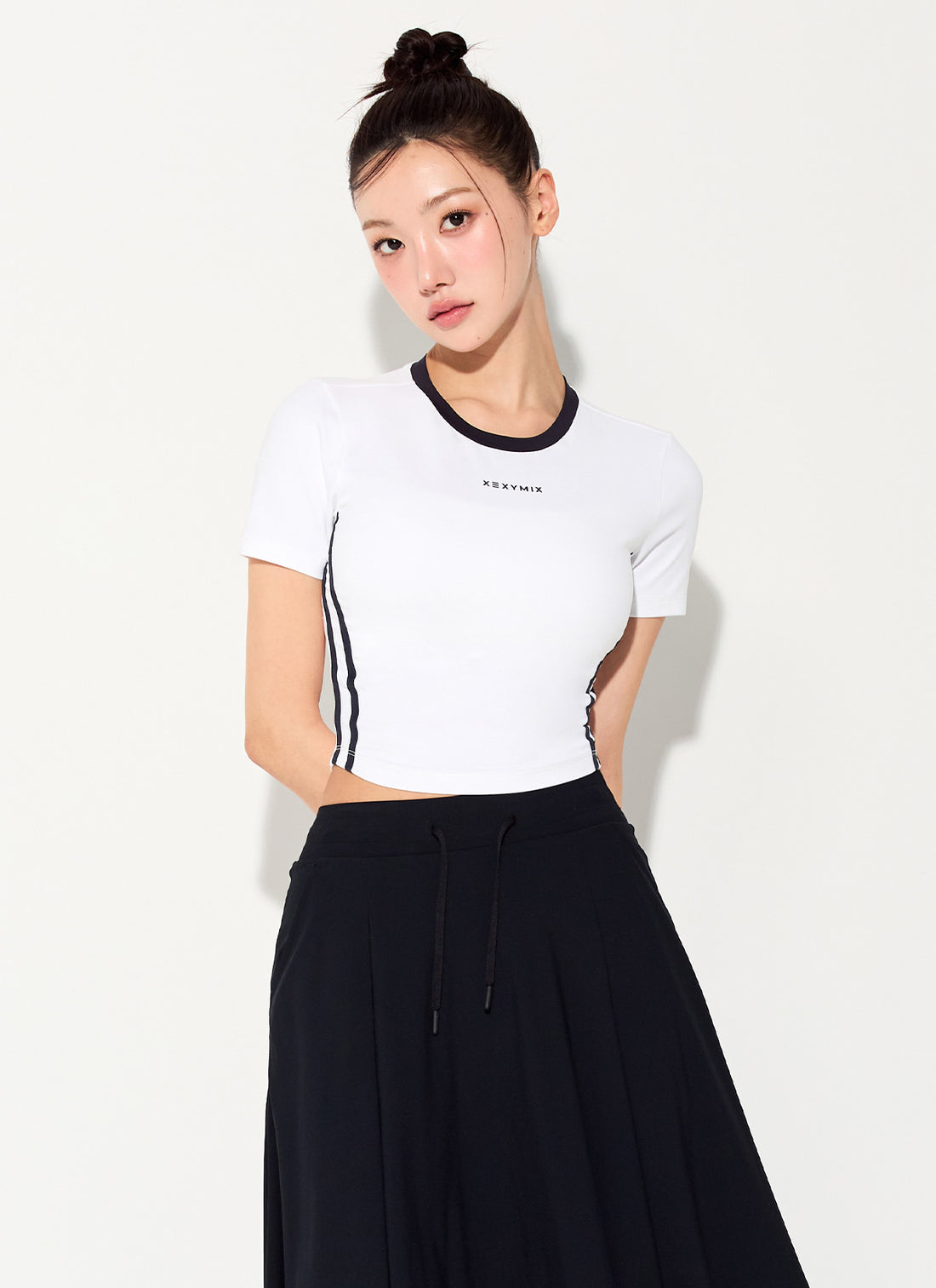 Sporty Trackline Crop Short Top - White Ivory