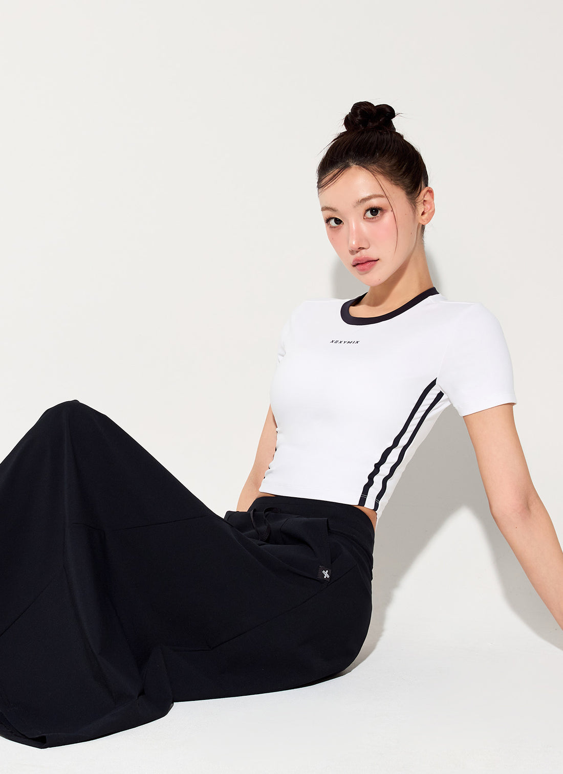 Sporty Trackline Crop Short Top - White Ivory
