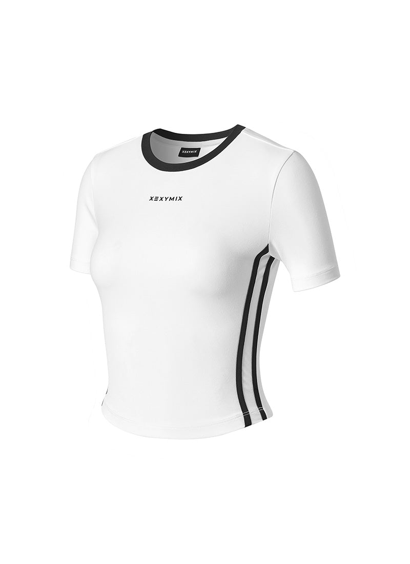Sporty Trackline Crop Short Top - White Ivory