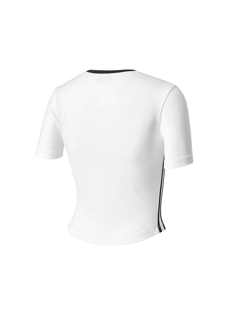 Sporty Trackline Crop Short Top - White Ivory