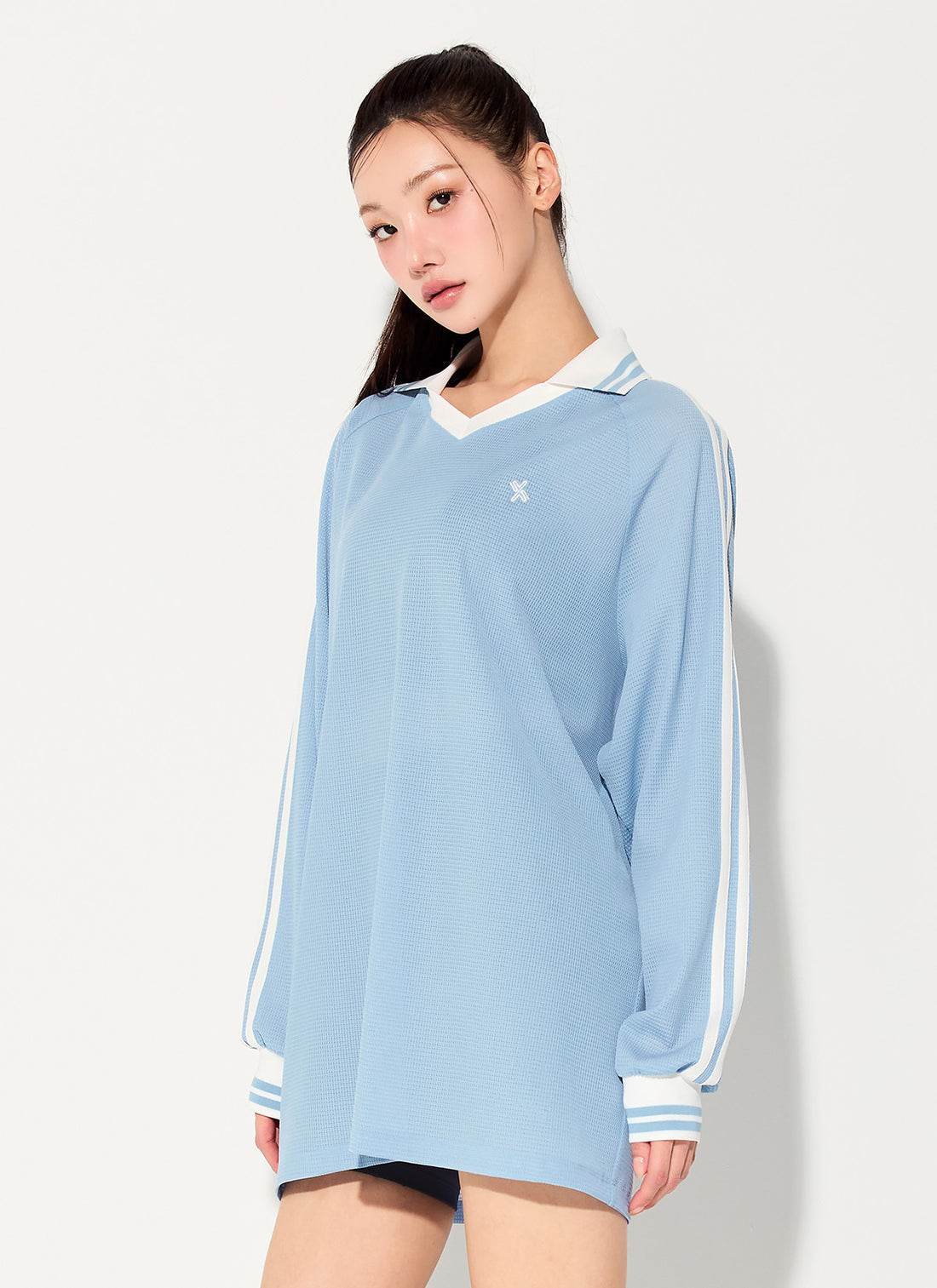 Mesh Trackline Open Kara Long Sleeve - Soft Blue