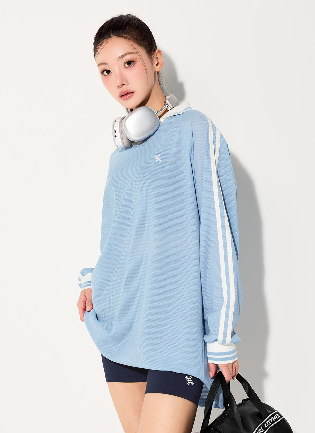 Mesh Trackline Open Kara Long Sleeve - Soft Blue