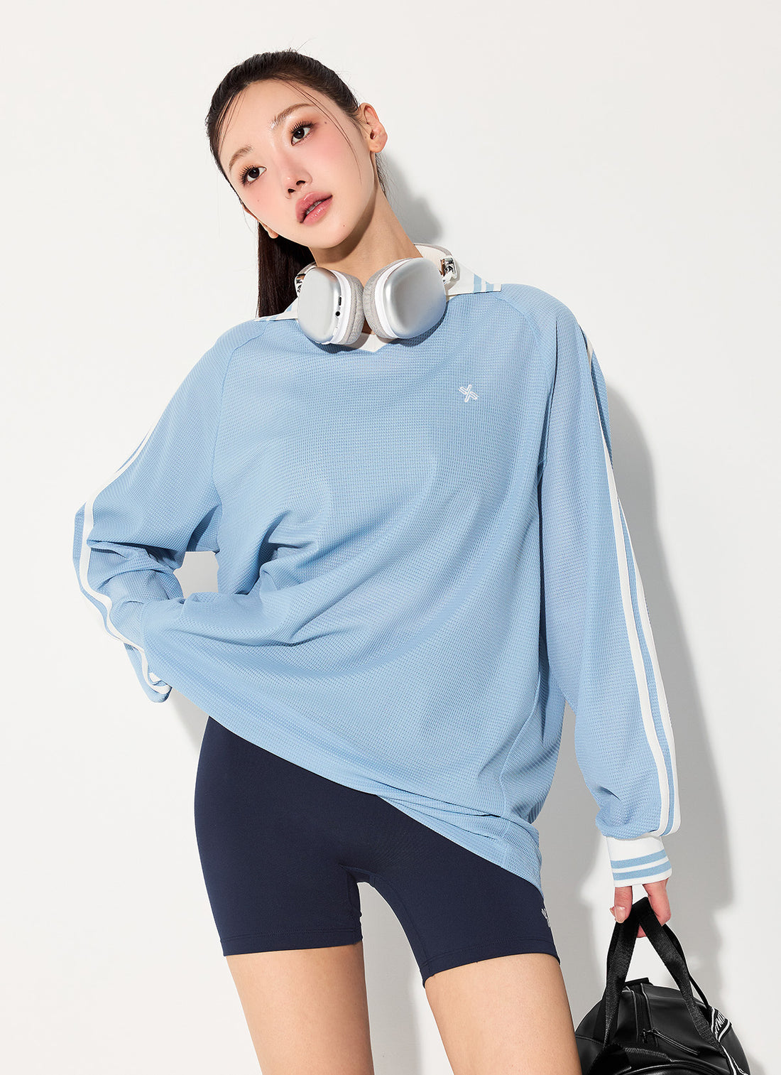 Mesh Trackline Open Kara Long Sleeve - Soft Blue