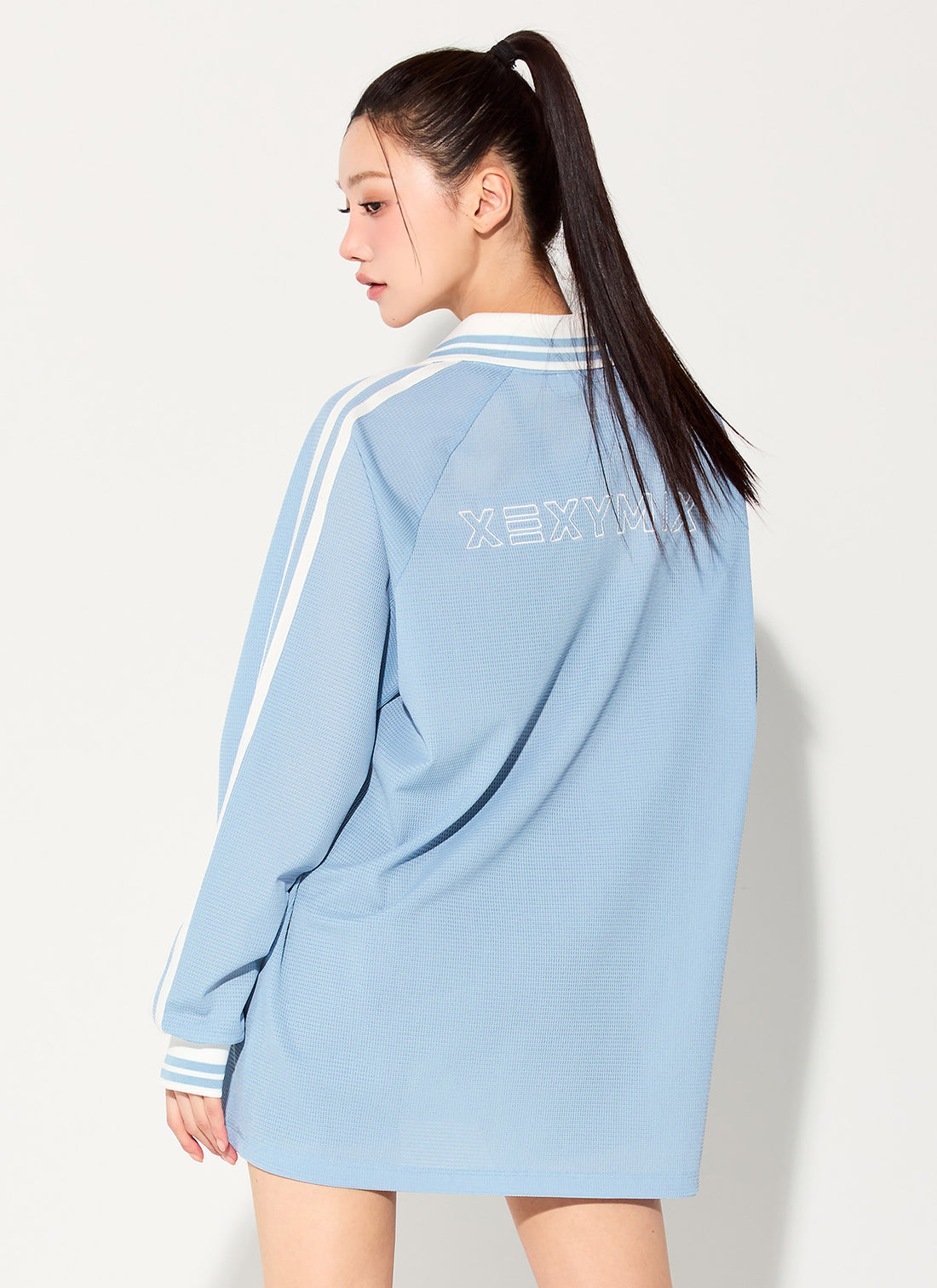 Mesh Trackline Open Kara Long Sleeve - Soft Blue