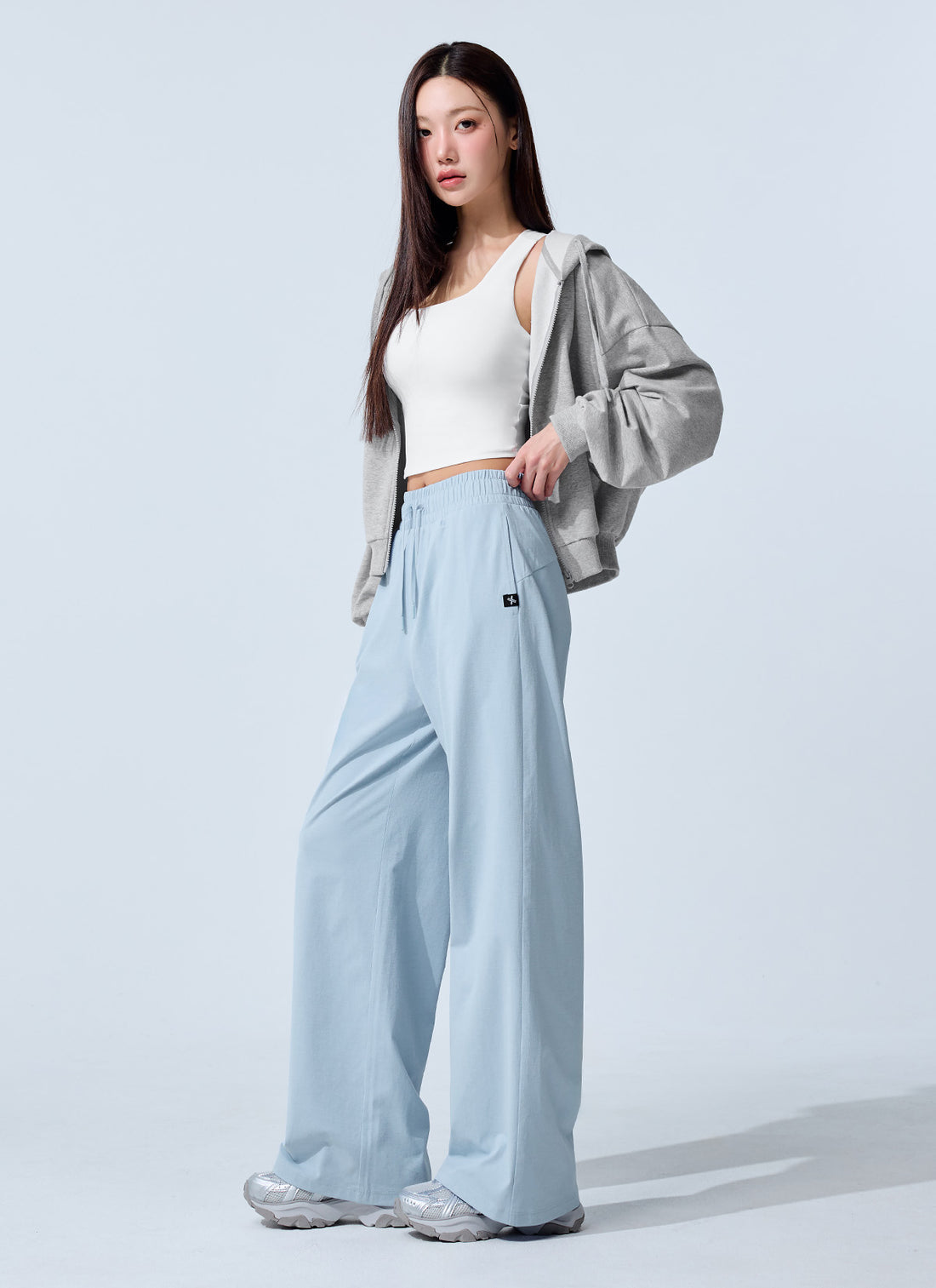 Comfort Tension Basic Wide Pants - Soft Blue