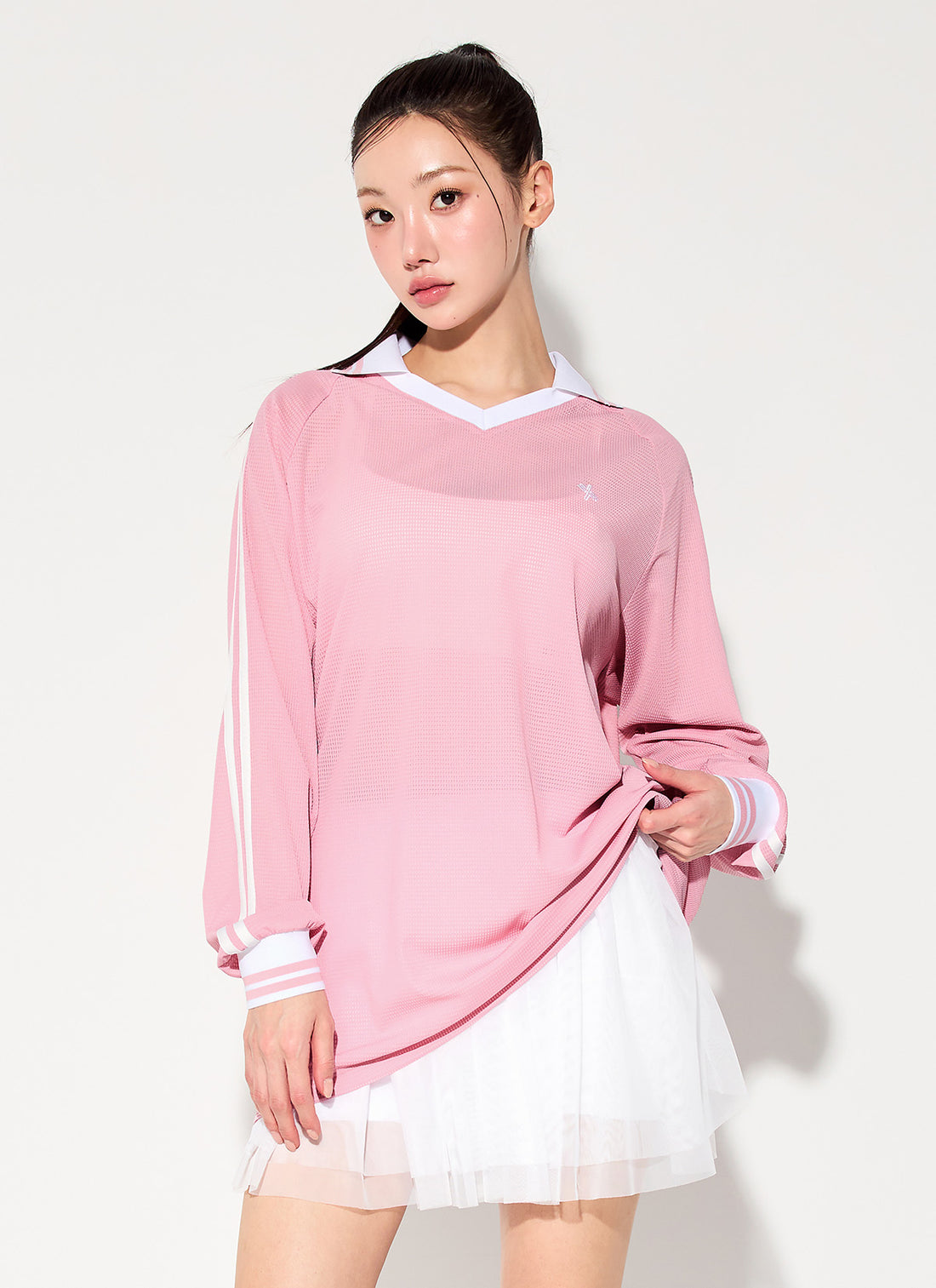 Mesh Trackline Open Kara Long Sleeve - Sorbet Pink