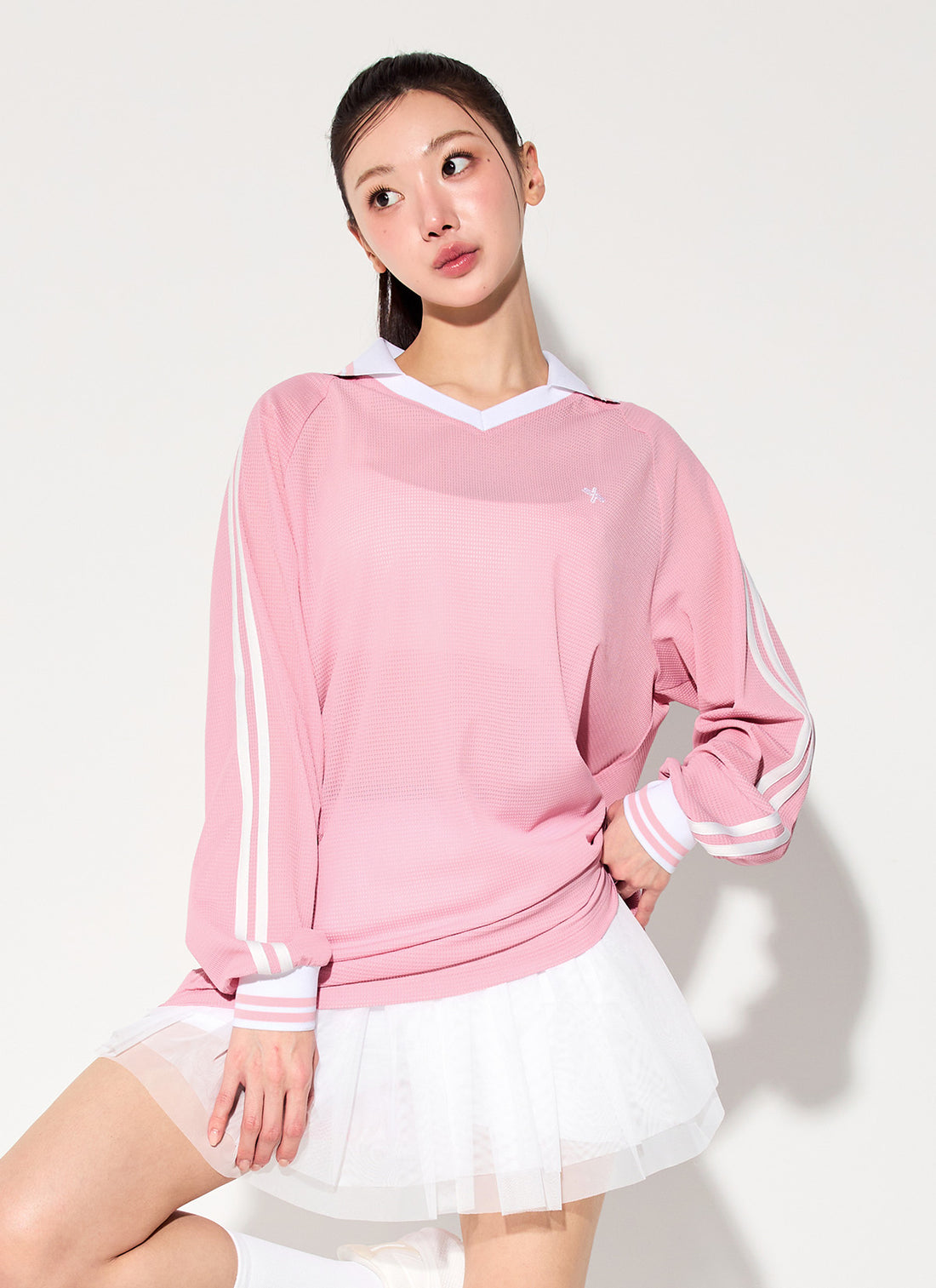 Mesh Trackline Open Kara Long Sleeve - Sorbet Pink