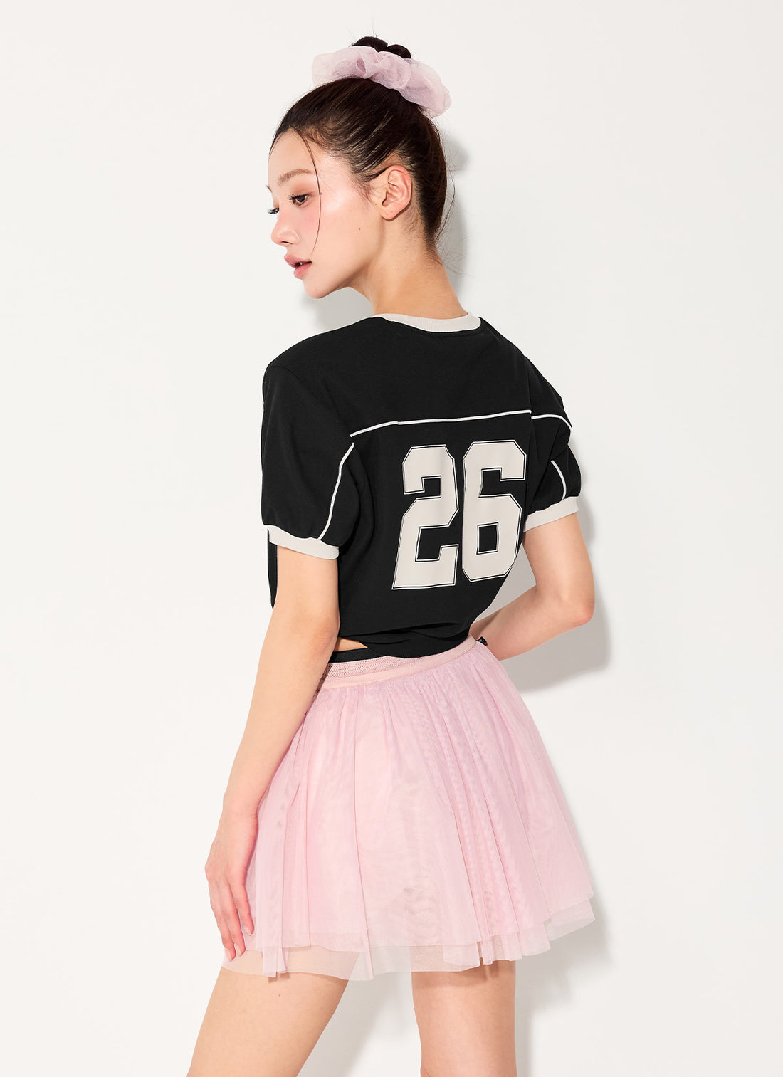 Color Combination Piping String Short Sleeve - Black