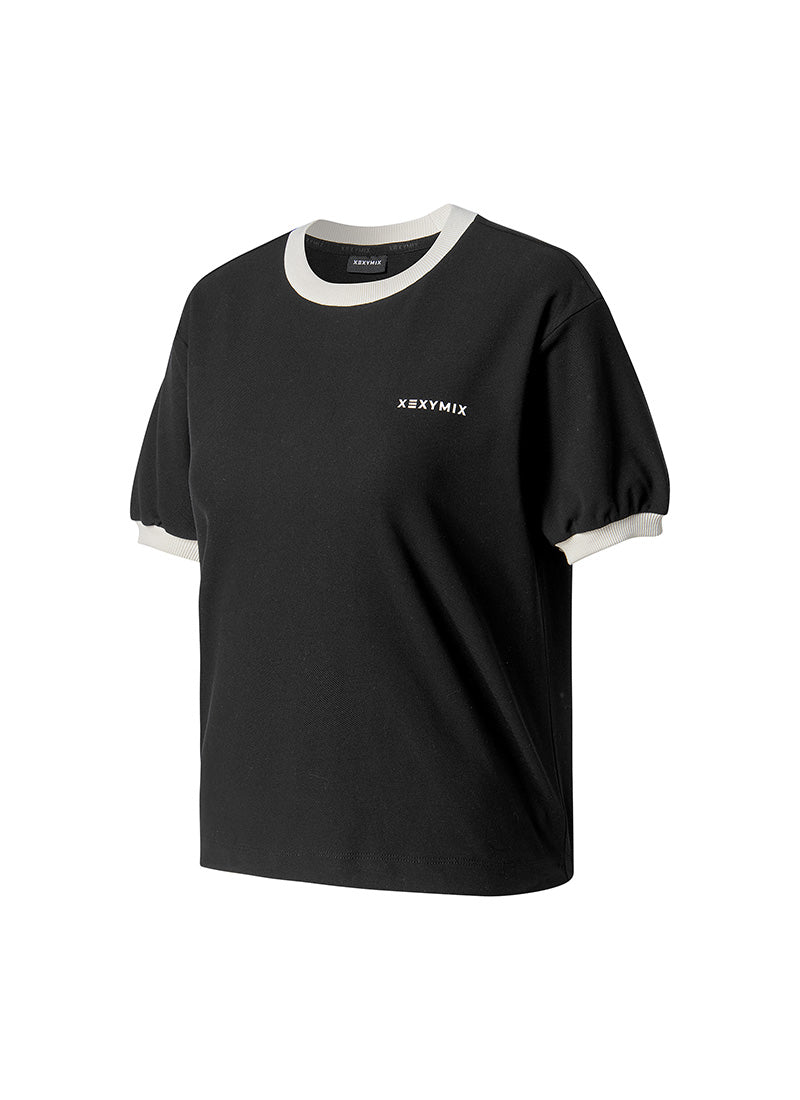 Color Combination Piping String Short Sleeve - Black