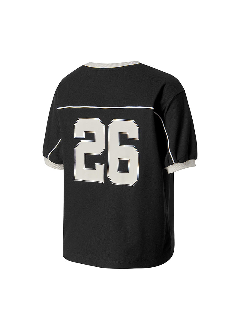 Color Combination Piping String Short Sleeve - Black