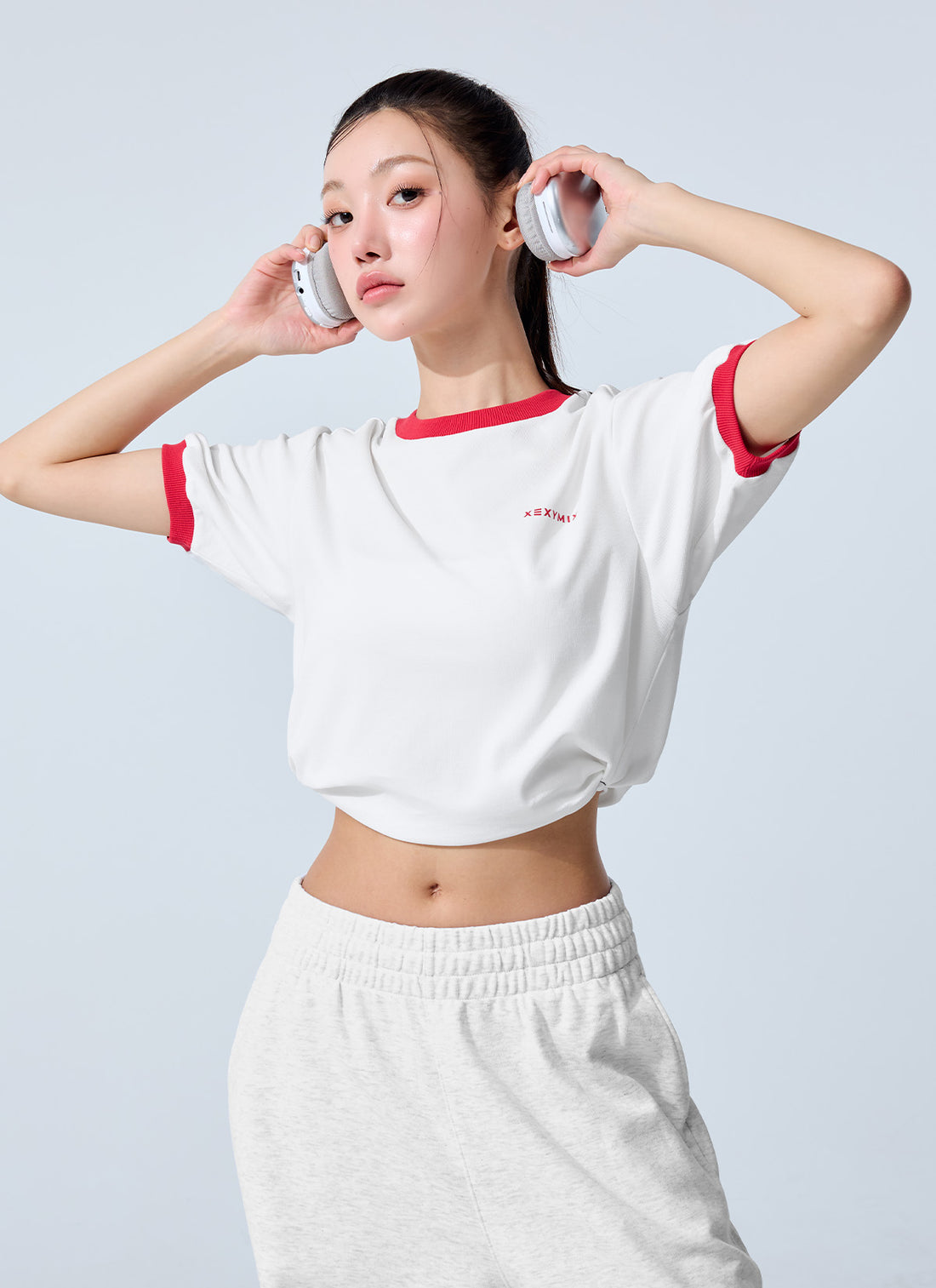Color Combination Piping String Short Sleeve - White Ivory