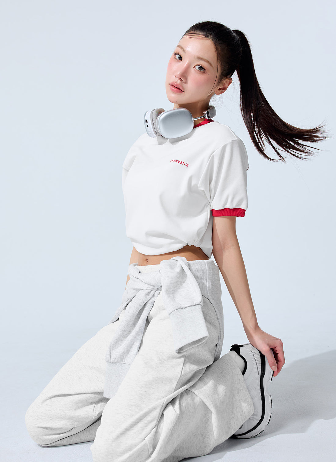 Color Combination Piping String Short Sleeve - White Ivory