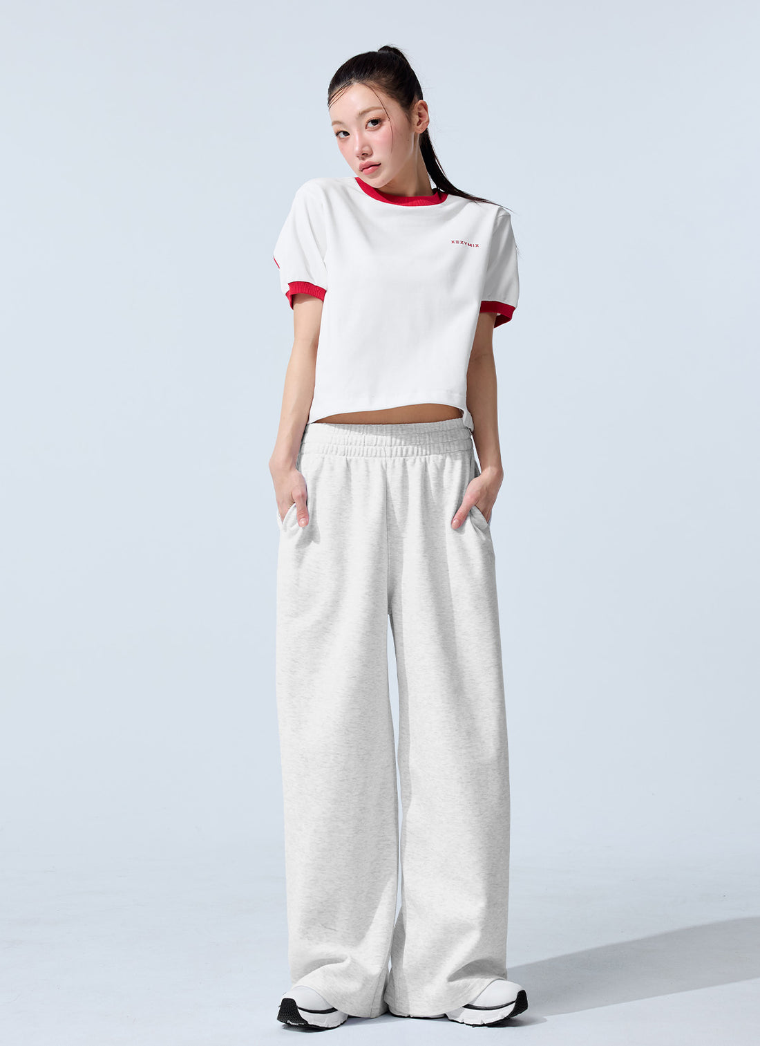 Color Combination Piping String Short Sleeve - White Ivory