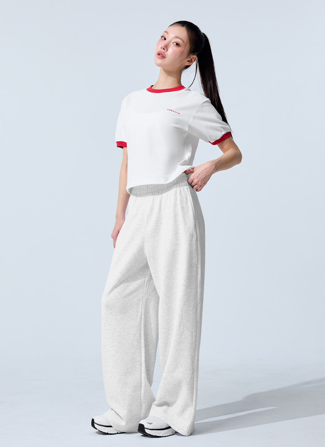 Color Combination Piping String Short Sleeve - White Ivory