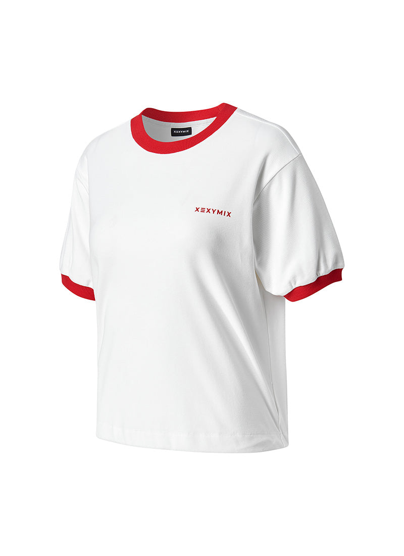 Color Combination Piping String Short Sleeve - White Ivory
