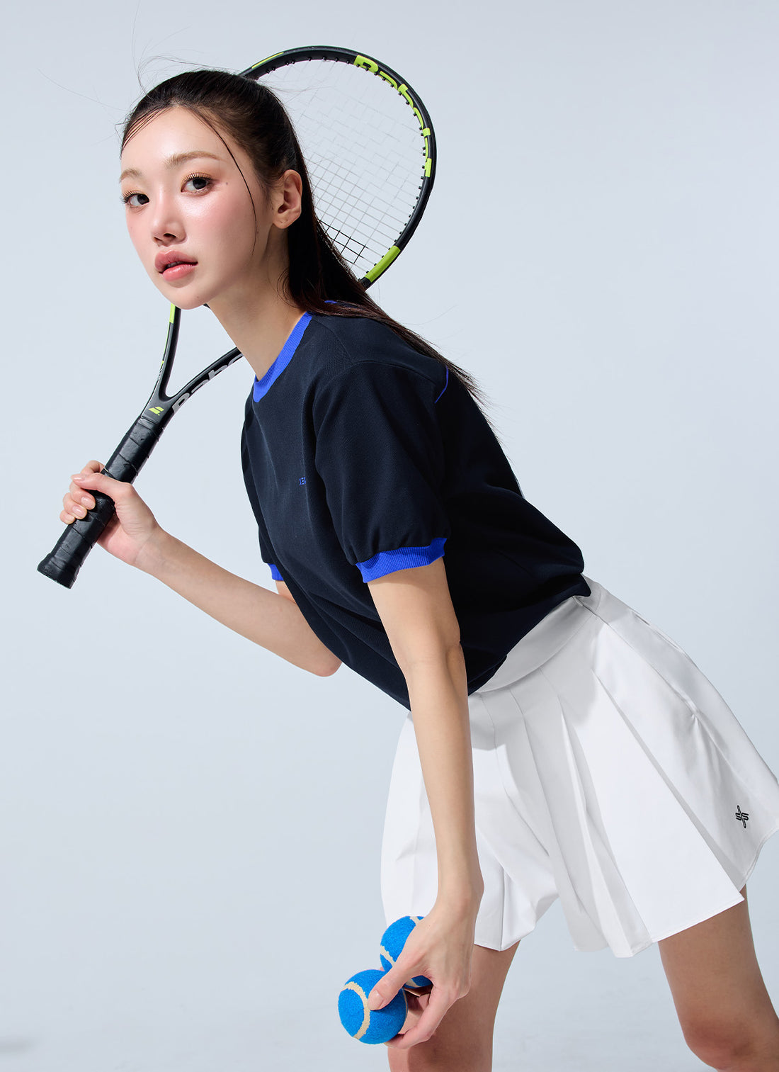 Color Combination Piping String Short Sleeve - Ice Navy