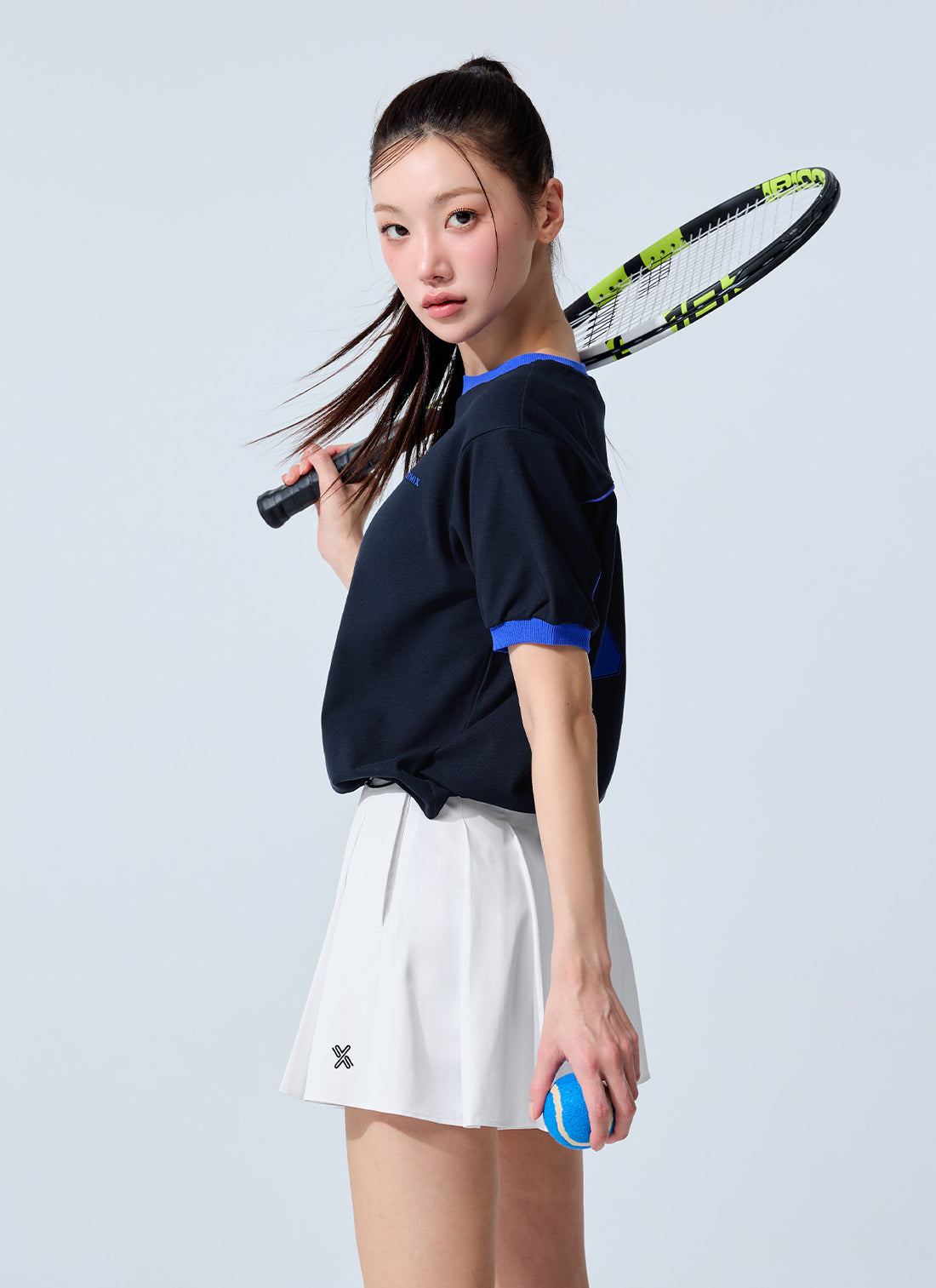 Color Combination Piping String Short Sleeve - Ice Navy