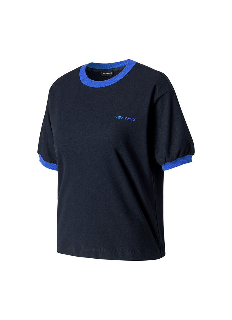 Color Combination Piping String Short Sleeve - Ice Navy