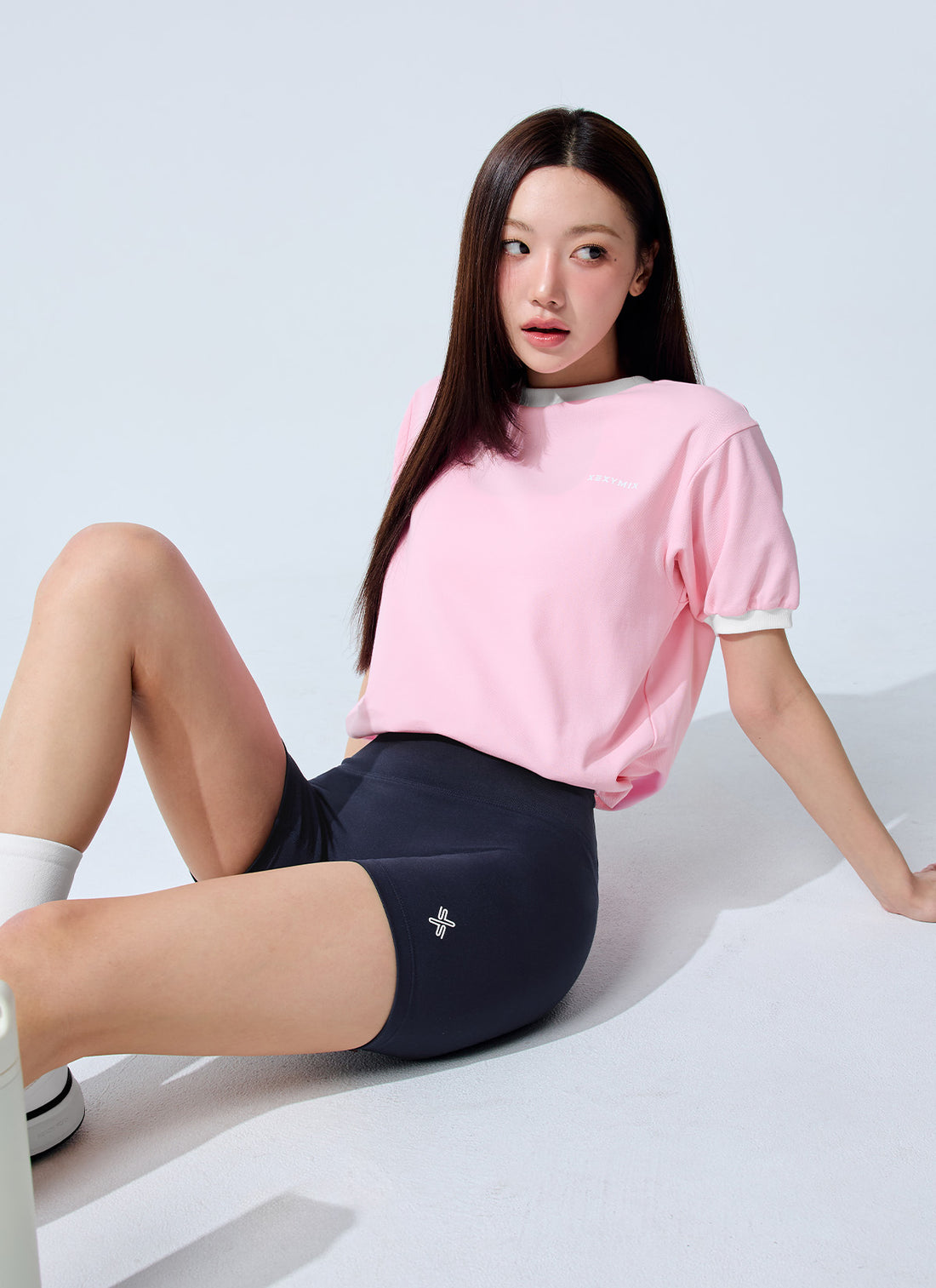 Color Combination Piping String Short Sleeve - Lovey Pink