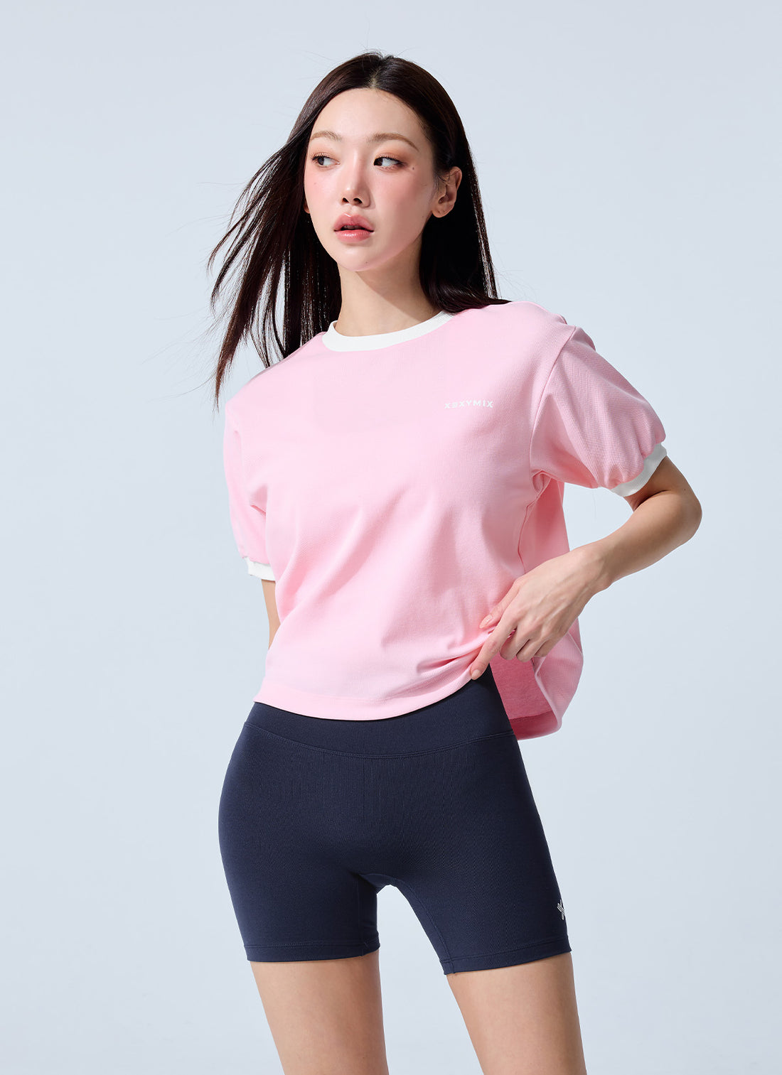 Color Combination Piping String Short Sleeve - Lovey Pink