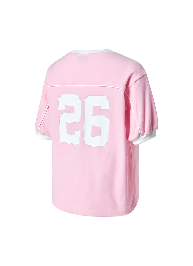Color Combination Piping String Short Sleeve - Lovey Pink