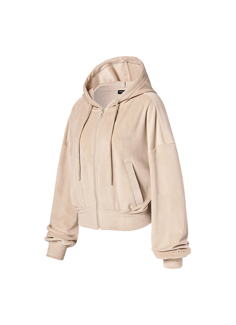 Velour Warm Hood Zip-up - Bake Beige